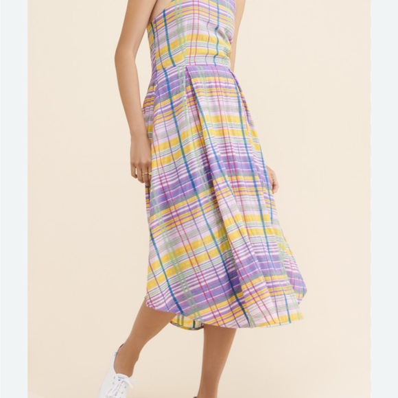 Anthropologie Cecily Purple/Yellow Plaid Midi Length Dress Size 0P - Picture 1 of 11